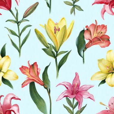renkli lily çiçek deseni