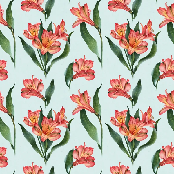 Red lily flowers pattern — Stock Photo, Image