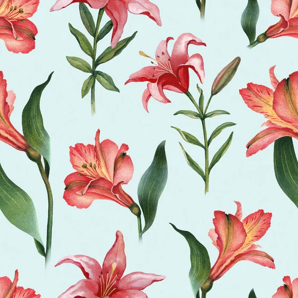 Red lily flowers pattern — Stock Photo, Image