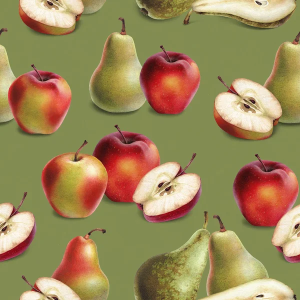 Шаблон с яблоками и грушами — стоковое фото