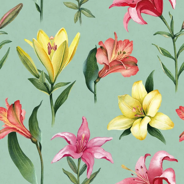 Colorful lily flowers pattern — Stock Photo, Image