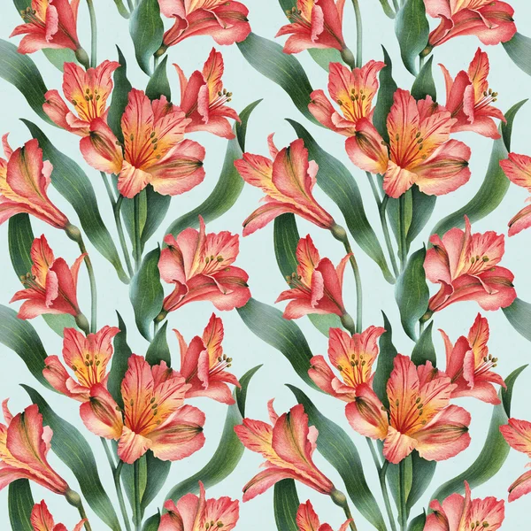 Red lily flowers pattern — Stock Photo, Image
