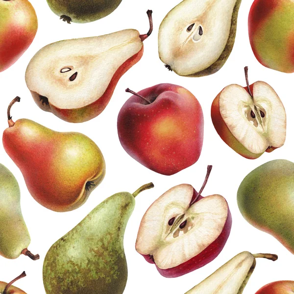 Mønster med epler og pærer – stockfoto