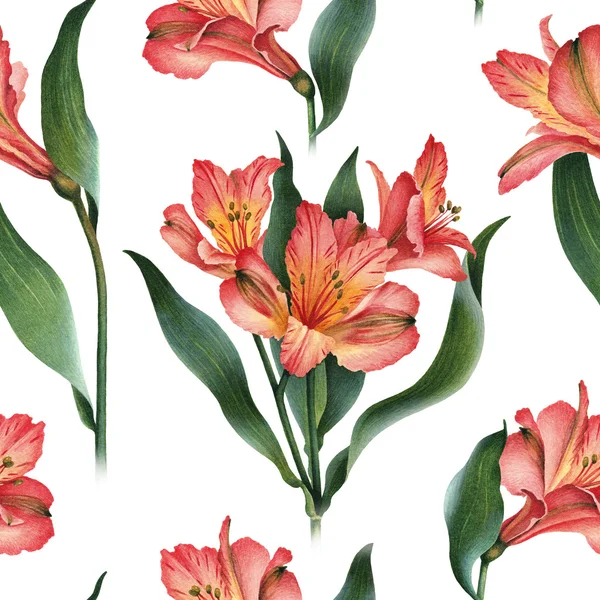 Red lily flowers pattern — Stock Photo, Image