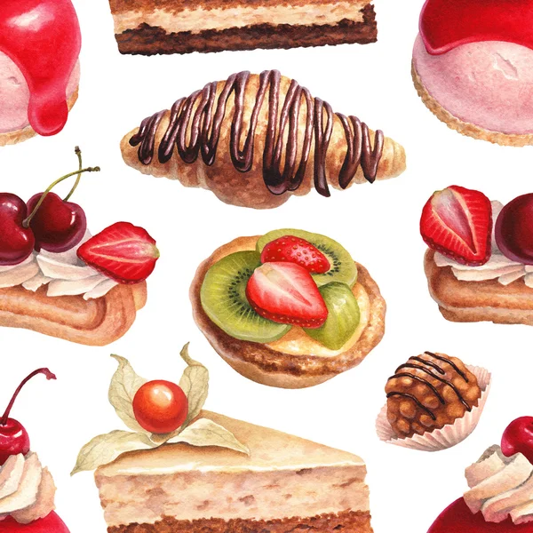 Ilustração aquarela de sobremesas — Fotografia de Stock