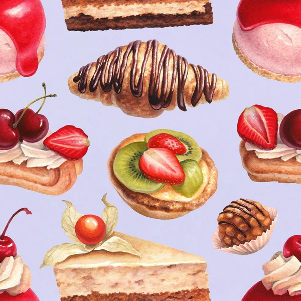Ilustração aquarela de sobremesas . — Fotografia de Stock