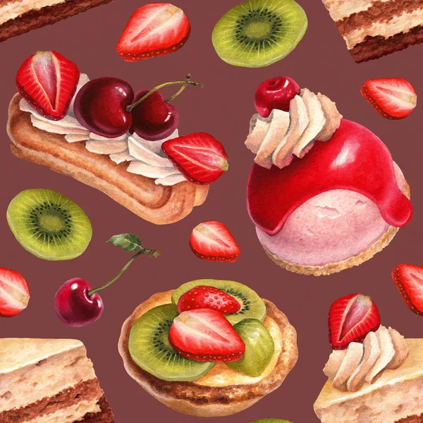 Aquarell-Illustration von Kuchen mit Früchten. — Stockfoto
