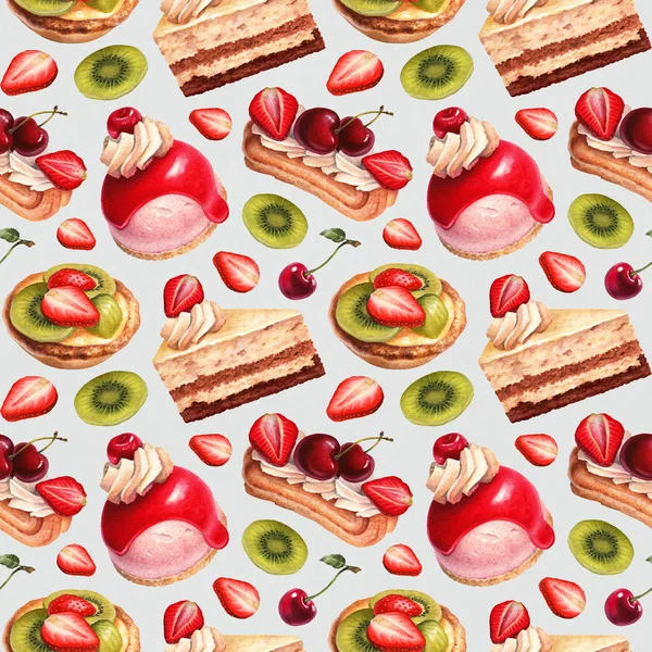 Aquarell-Illustration von Kuchen mit Früchten. — Stockfoto