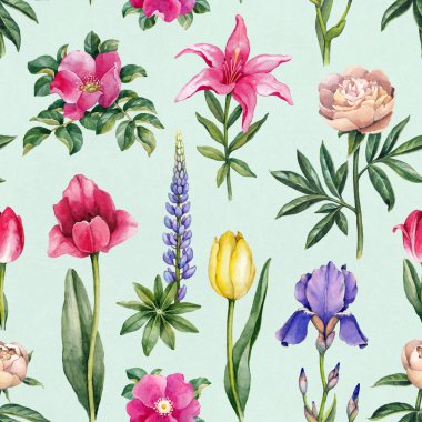 suluboya çiçek seamless modeli