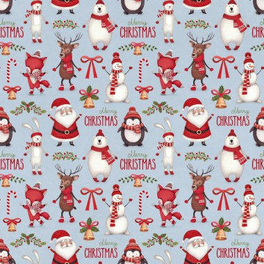 Sulu Boya Noel illüstrasyonlar. Seamless modeli