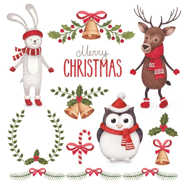 Akvarel ilustrací Vánoční kolekce — Stock fotografie