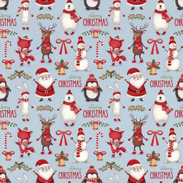 Sulu Boya Noel illüstrasyonlar. Seamless modeli