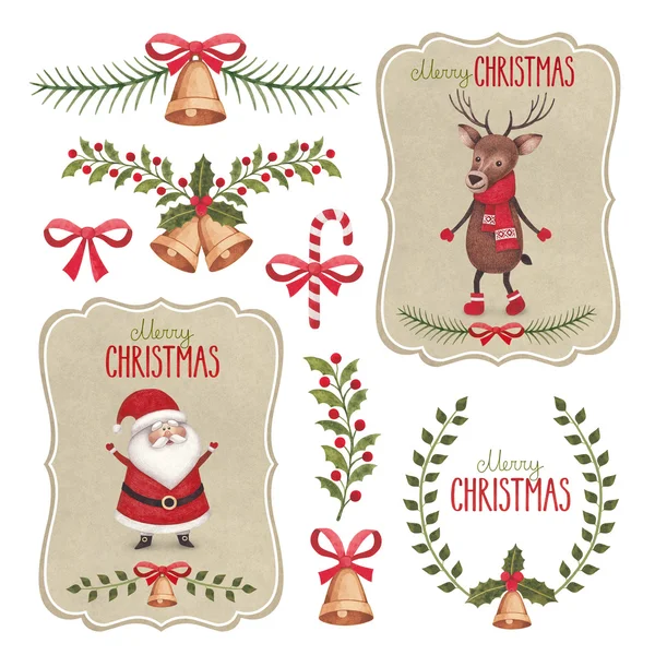 Watercolor christmas illustrations collection — Stock Photo, Image