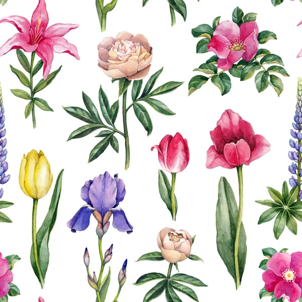 Watercolor flowers seamless pattern — Stock Photo, Image