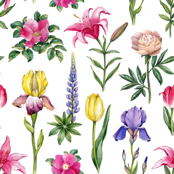 Watercolor flowers seamless pattern — Stock Photo, Image