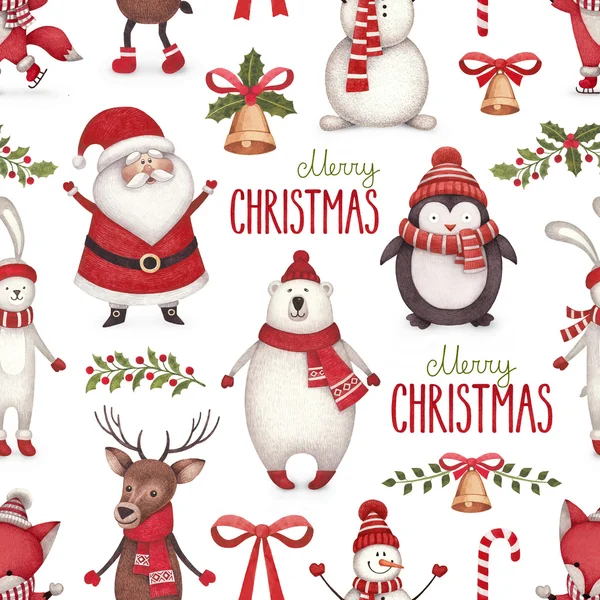 Ακουαρέλα Χριστούγεννα εικονογραφήσεις. Χωρίς ραφή πρότυπο — Φωτογραφία Αρχείου