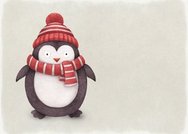 Penguen suluboya çizimi