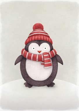 Penguen suluboya çizimi