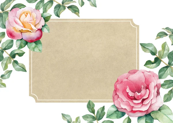 Aquarelle rose carte fleurs — Photo