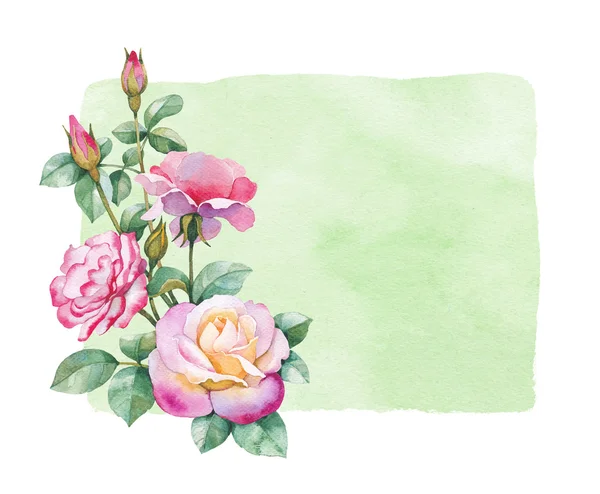 Aquarell Rose Blumen Karte — Stockfoto