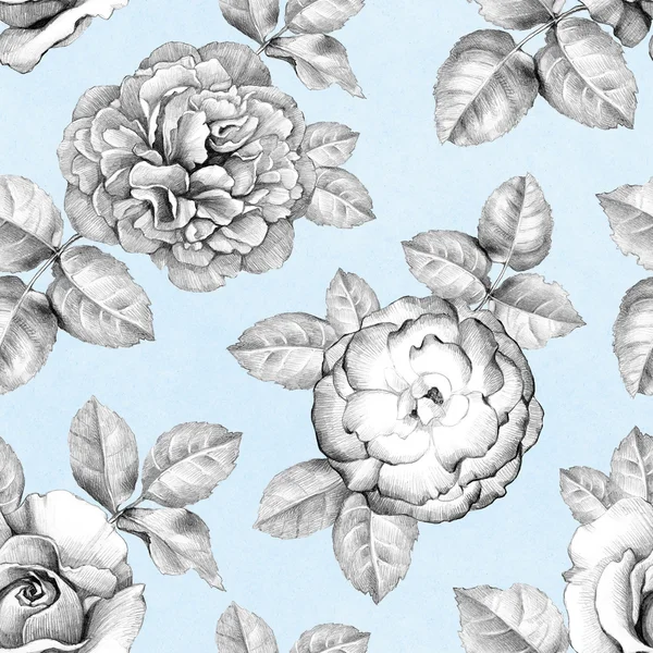 Pattern with pencil flowers drawings — Stock Photo, Image