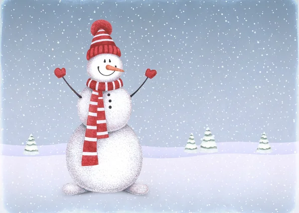 Akvarel ilustrace sněhulák — Stock fotografie