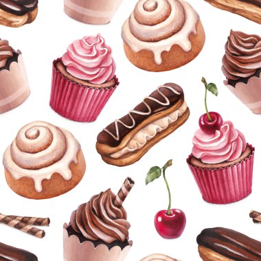 Pasta çörek ve cupcakes desen