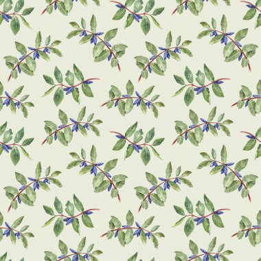 Watercolor honeysuckle berries pattern clipart