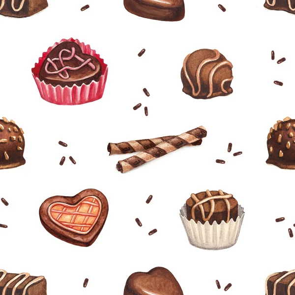 Cukorka, csokoládé zökkenőmentes minta — Stock Fotó