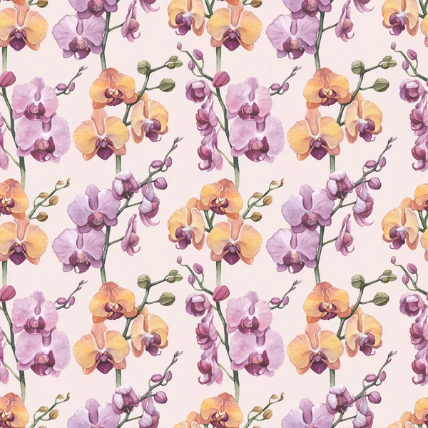 Pattern with watercolor orchid flowers — Stock Photo, Image