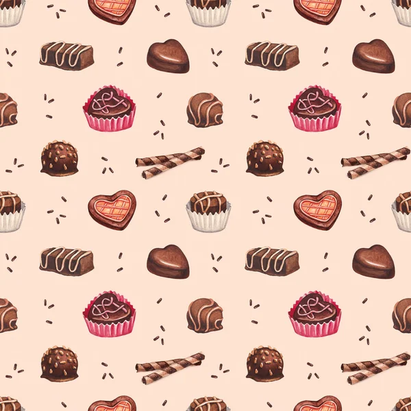 Chocolate candies seamless pattern — Stock Photo, Image