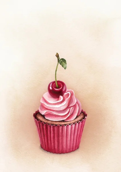 Cupcake con cereza — Foto de Stock