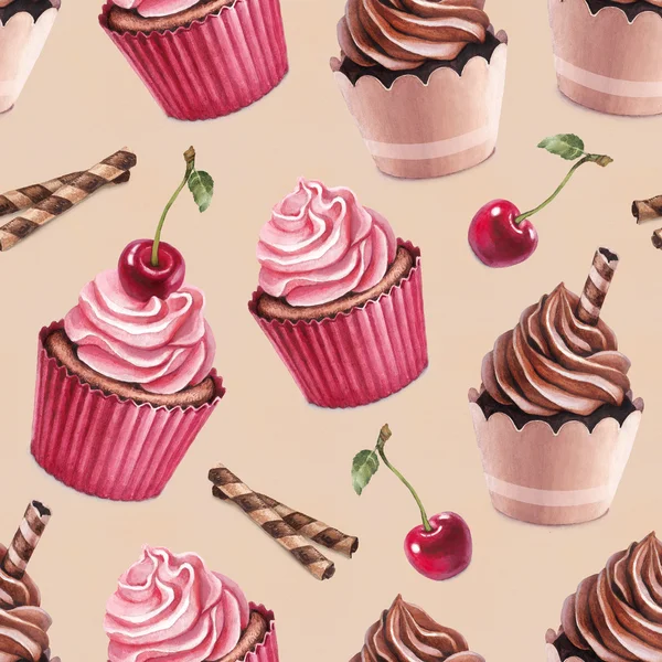 Cseresznye és csokoládé cupcakes minta — Stock Fotó