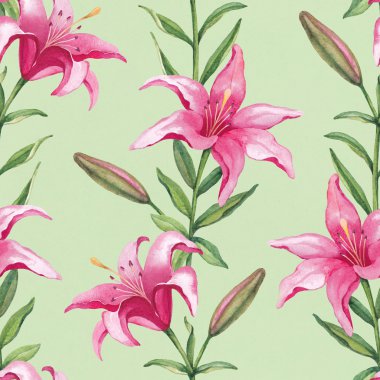 Lily çiçekler ile suluboya desen
