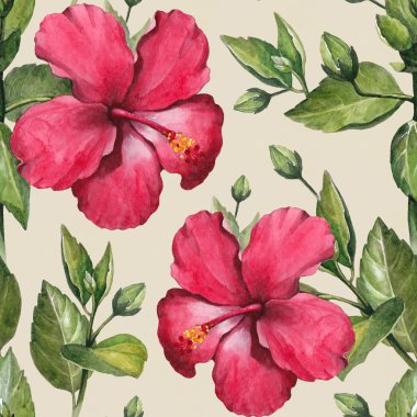 Suluboya hibiscus çiçek deseni