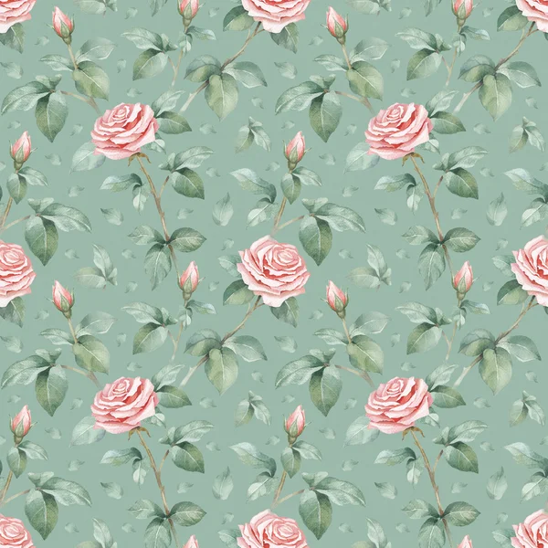 Watercolor pattern with roses — Stock Photo, Image