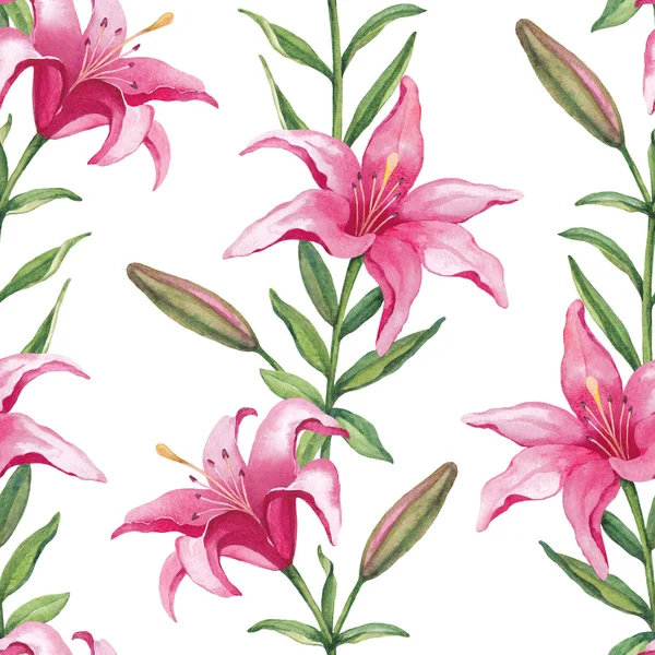 Watercolor pattern with lily flowers — Stock Photo, Image