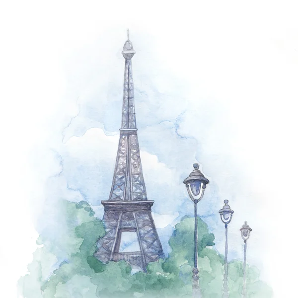 Aquarel Eiffel Tower — Stockfoto