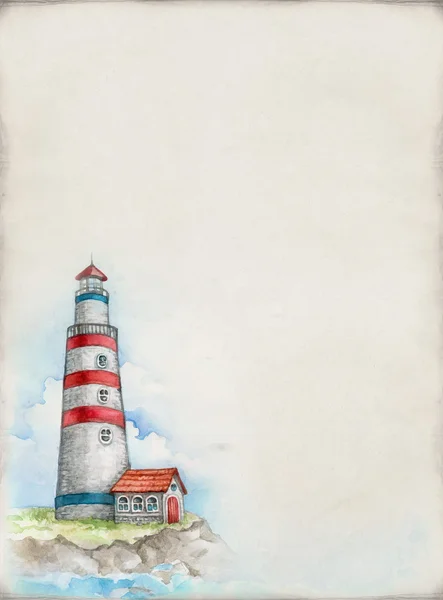 Aquarel illustratie van vuurtoren — Stockfoto