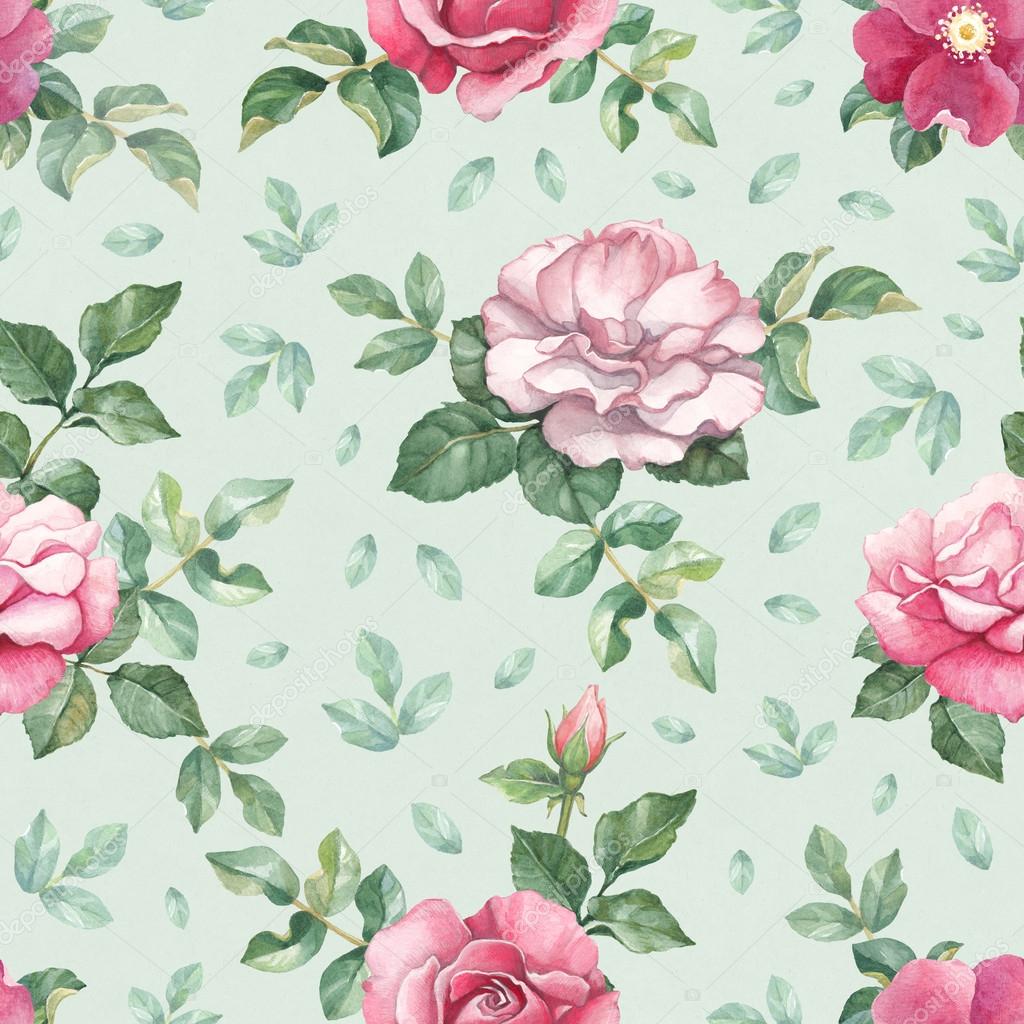Watercolor pattern with roses