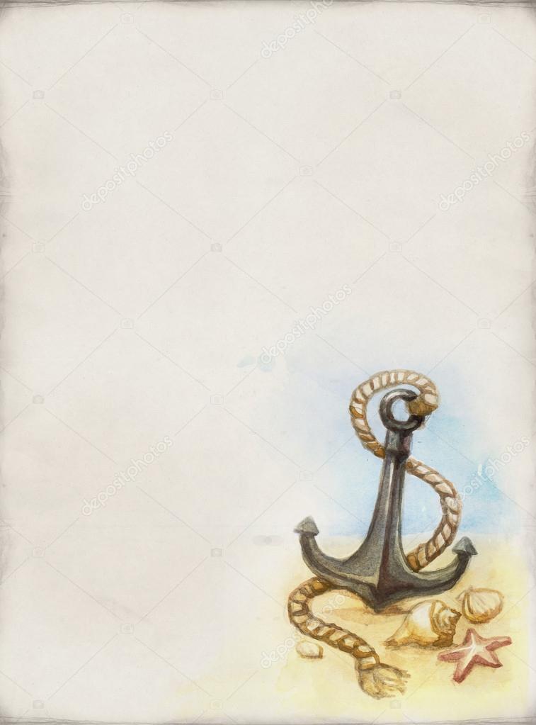 Watercolor anchor and shell