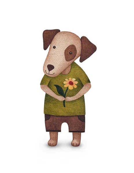 Милий собака тримає квітку — стокове фото