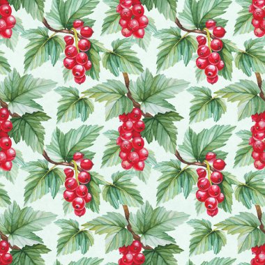 Kırmızı kuş üzümü suluboya çizimi ile Seamless Modeli