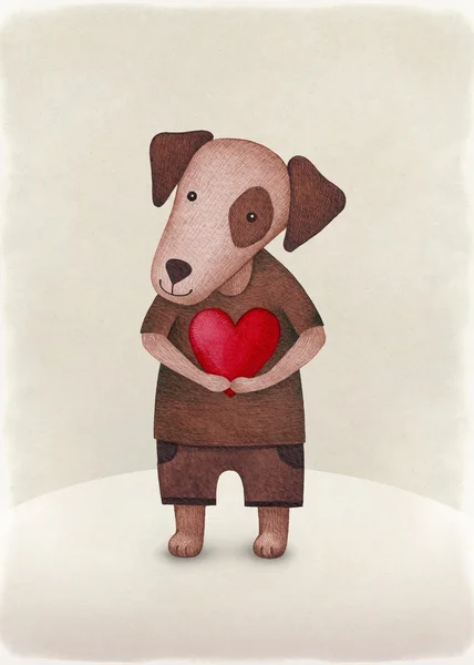 Illustrazione ad acquerello di cane carino. Perfetto per San Valentino saluto — Foto Stock