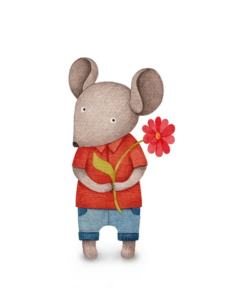 Akwarela ilustracja ładny myszy. Idealny dla karty z pozdrowieniami — Zdjęcie stockowe