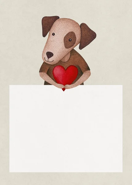 Aquarel illustratie van schattige hond. Perfect voor Valentine begroeten — Stockfoto