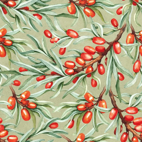 Seamless pattern with watercolor sea buckthorn — Stock Photo, Image