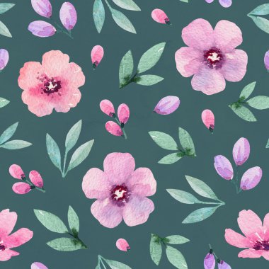 Sulu Boya Dikişsiz çiçek desenli