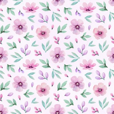 Sulu Boya Dikişsiz çiçek desenli