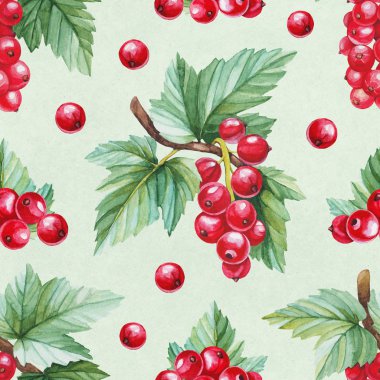 Kırmızı kuş üzümü suluboya çizimi ile Seamless Modeli